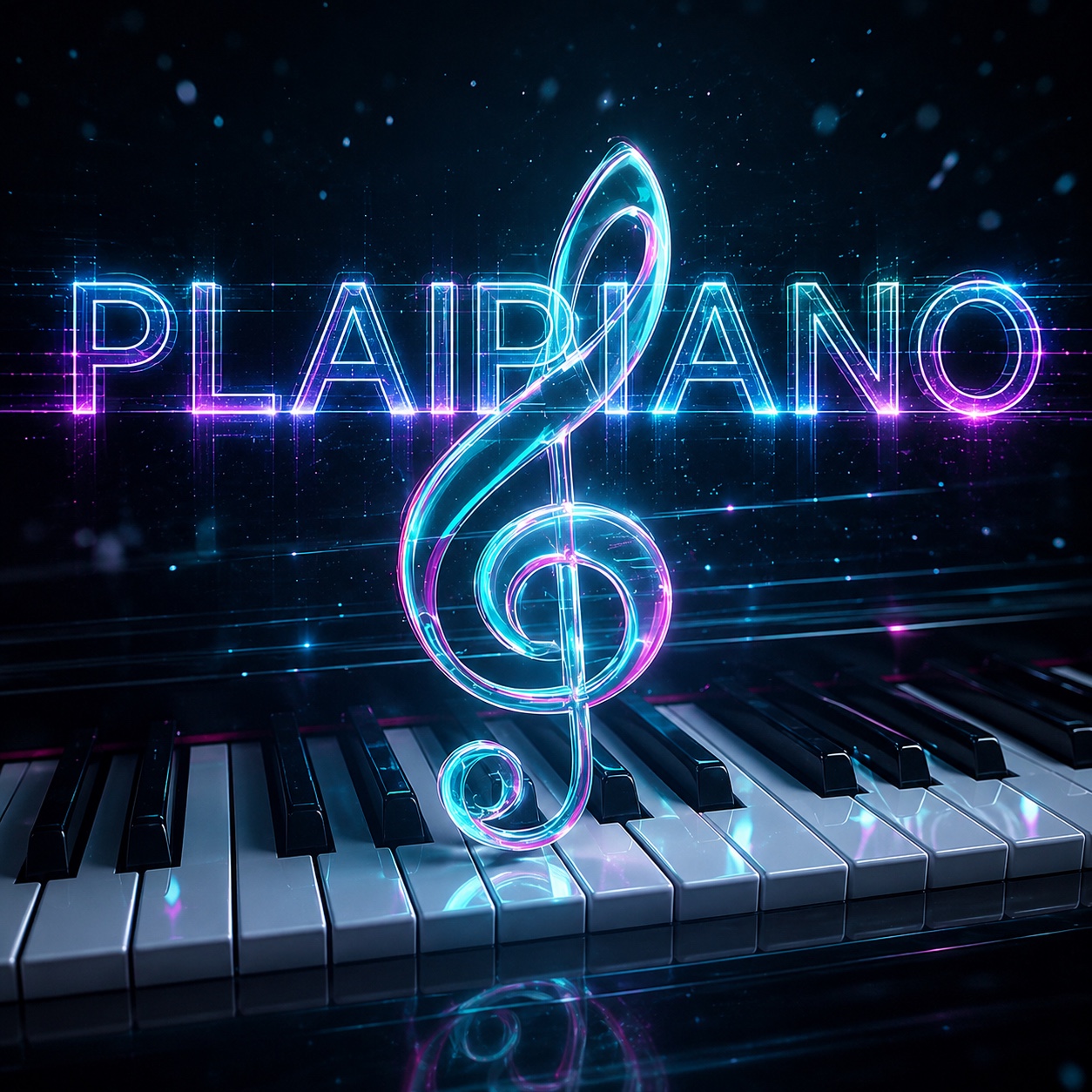 Logo PLAIPIANO sobre un teclado de piano